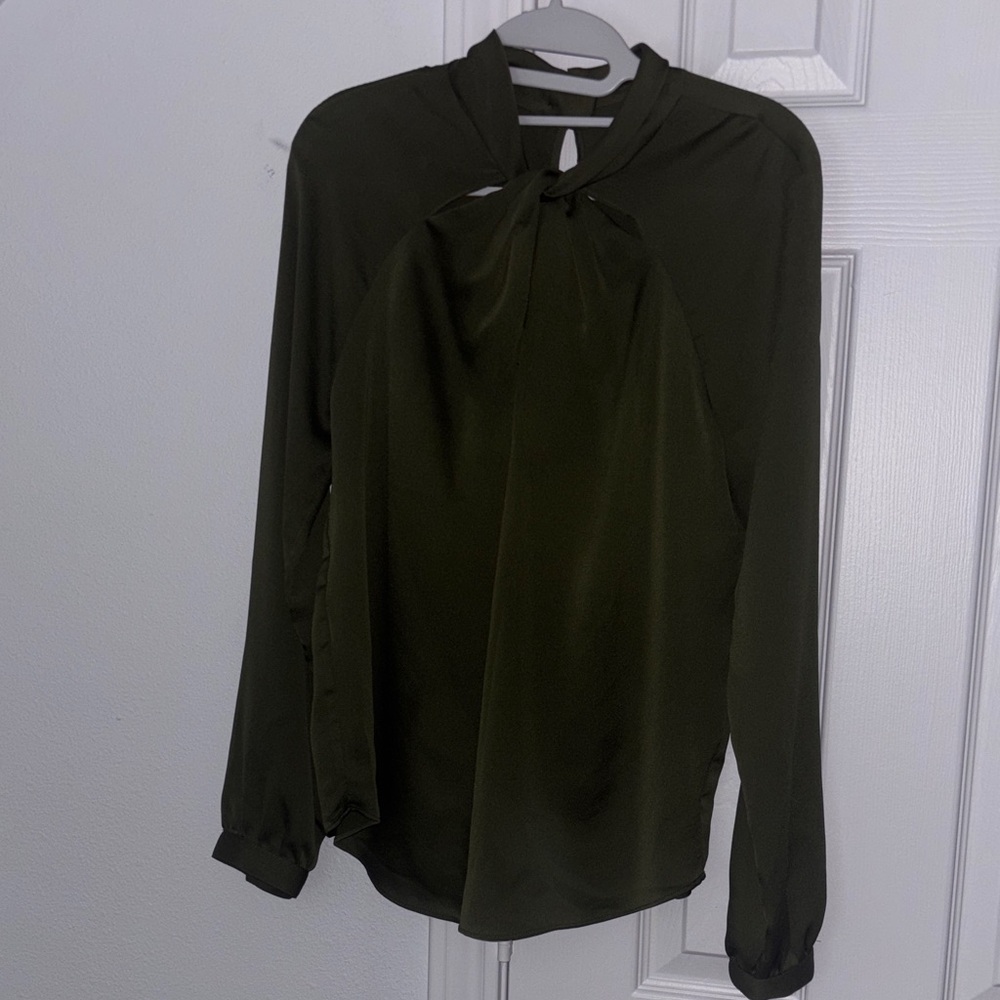 Banana Republic Olive Tie-Neck Long Sleeve Blouse